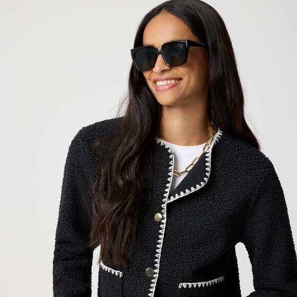 NWT J.Crew Factory Sherpa Blanket-stitch Jacket - Picture 3 of 7